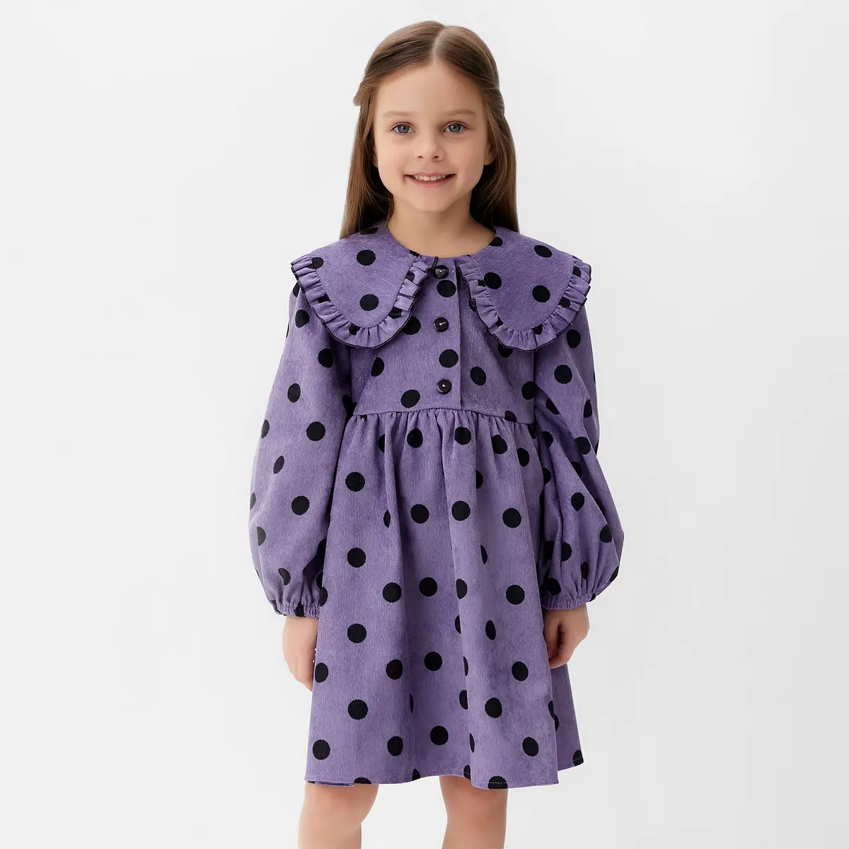 Детское платье KAFTAN вельветовое фиолетовое в горох