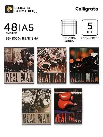 Тетради 5 штук, 48 листов в клетку real 
