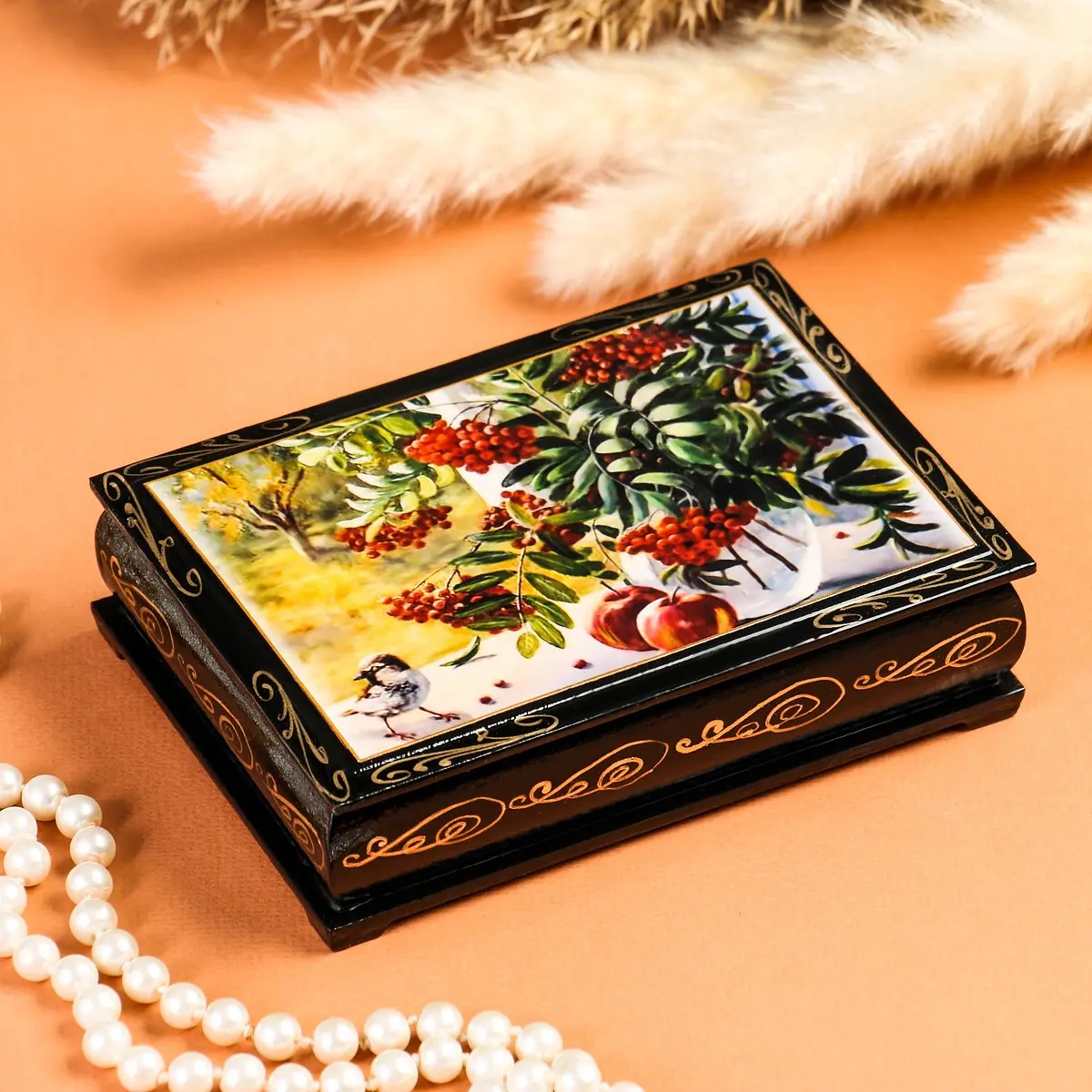 Шкатулка для украшений лаковая миниатюра 10×14 см разноцветная