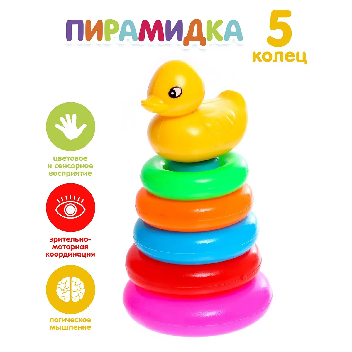 Пирамида Уточка 5 колец разноцветная