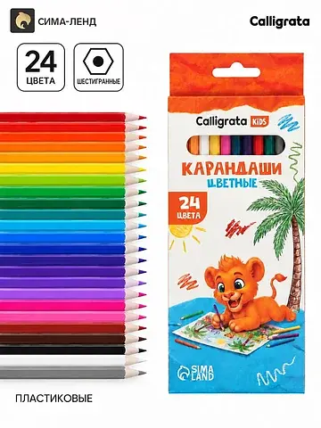 Карандаши , цветные, 24 цвета, эконом, ш