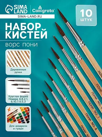 Кисти для рисования, пони, 10 штук: № 1,