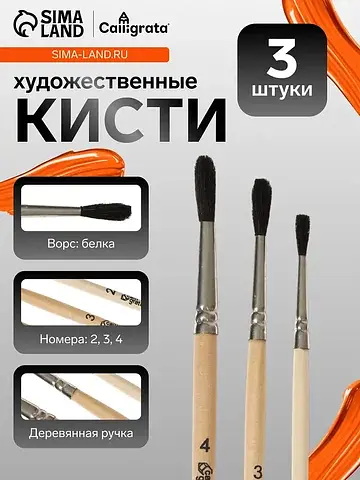 Набор кистей для рисования, белка, 3 шту