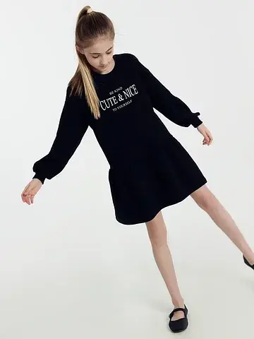 Платье для девочек черное с печатью