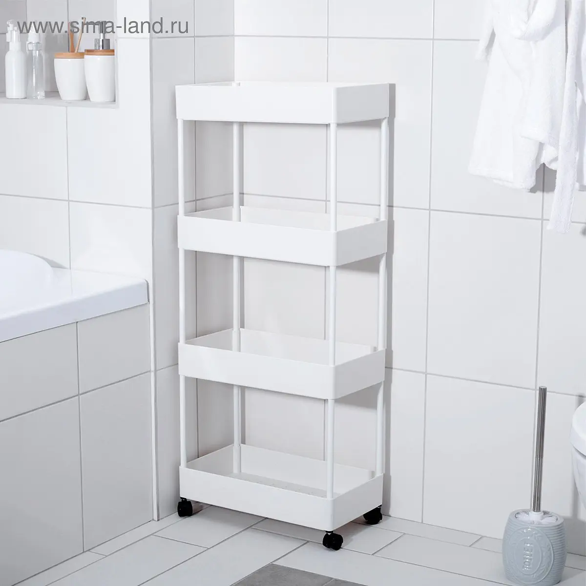 Этажерка напольная 4-секционная на колёсиках 40×21.7×90 см белая