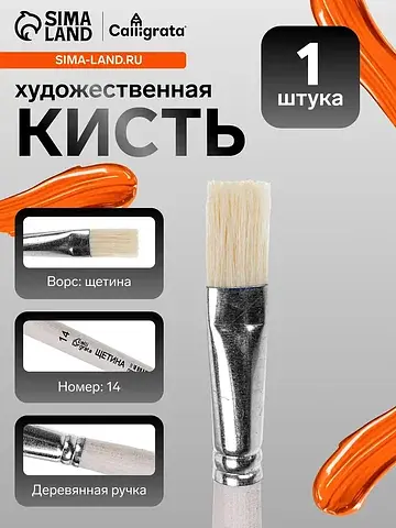 Кисть для рисования, щетина, № 14, , пло