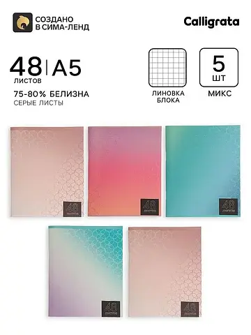 Тетради 5 штук (4 разные, 1 повторяющаяс