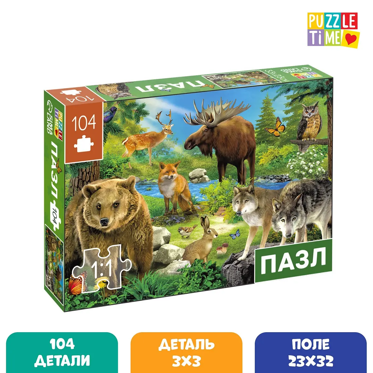 Пазл 3D Puzzle Time Лесные герои 104 элемента разноцветный