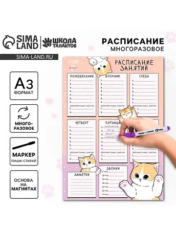 Магнитное расписание уроков многоразовое