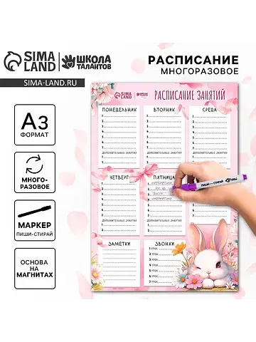 Магнитное расписание уроков многоразовое