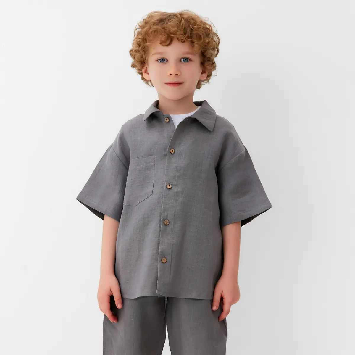 Детская рубашка KAFTAN льняная серая
