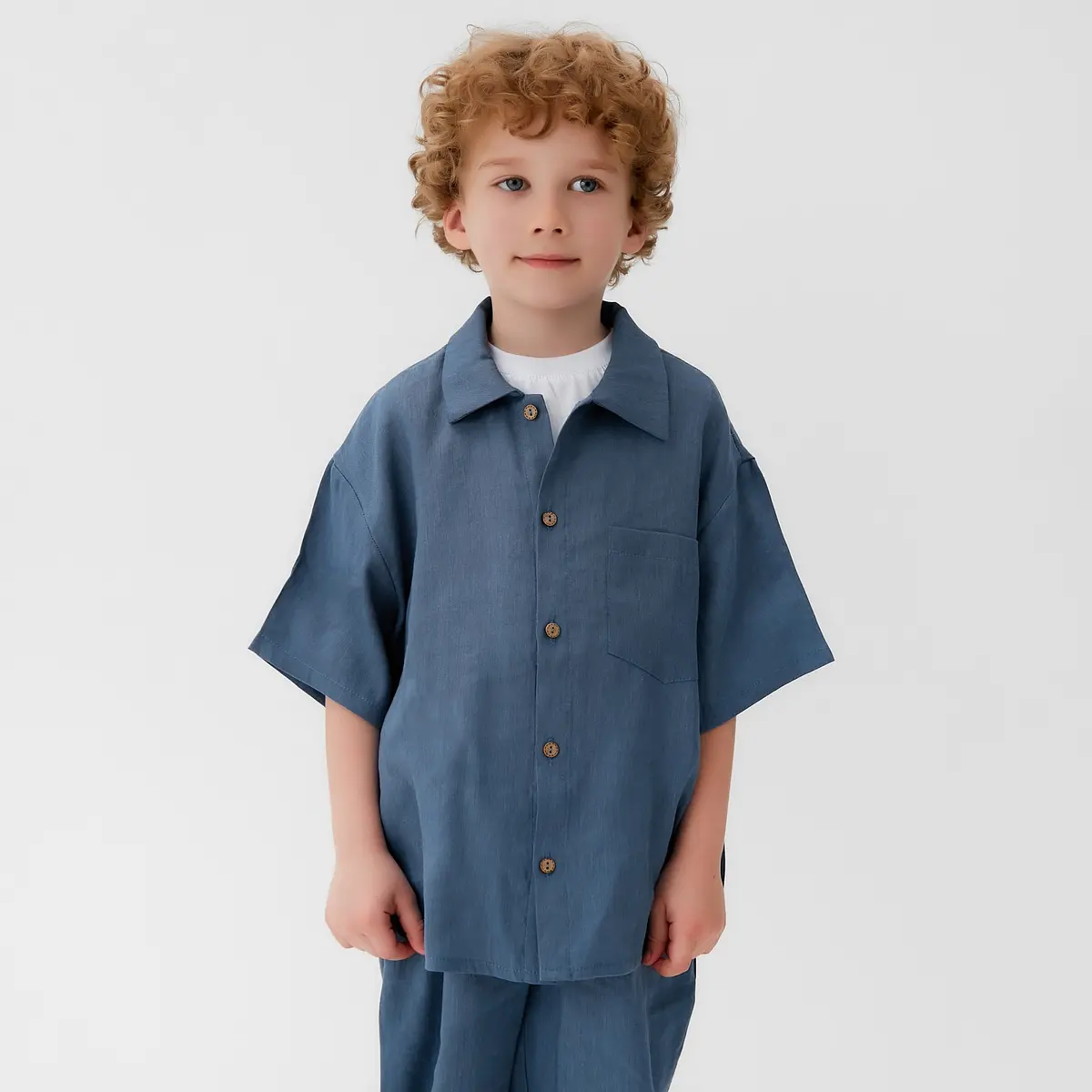 Детская рубашка KAFTAN льняная синяя