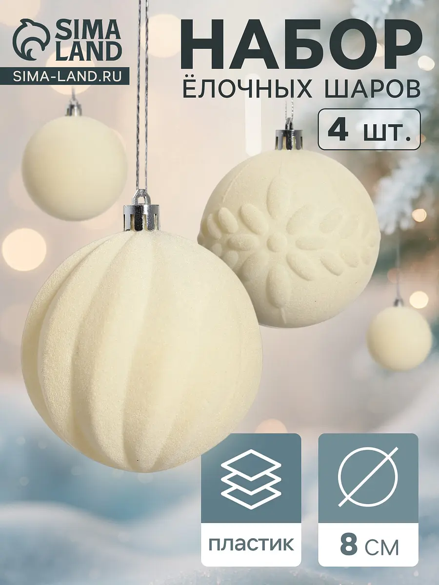 Ёлочные шары набор 4 шт. белые 8 см