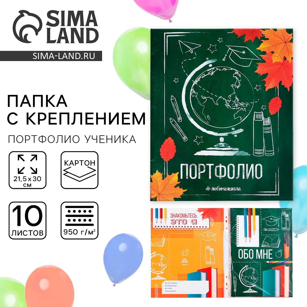 Папка школьная Портфолио школьника 10 разделителей 21.5×30 см