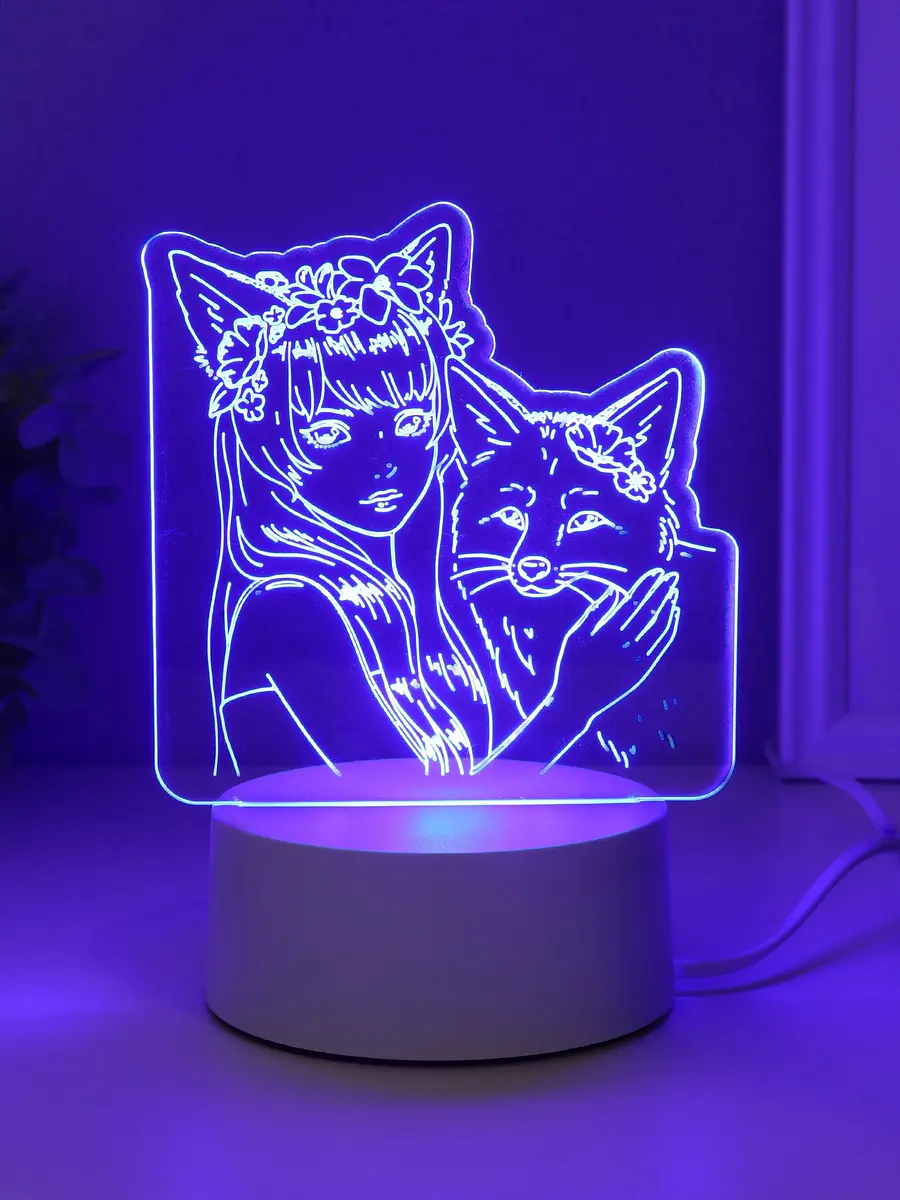 Светильник 3D RISALUX Лисица LED-ночник RGB белый