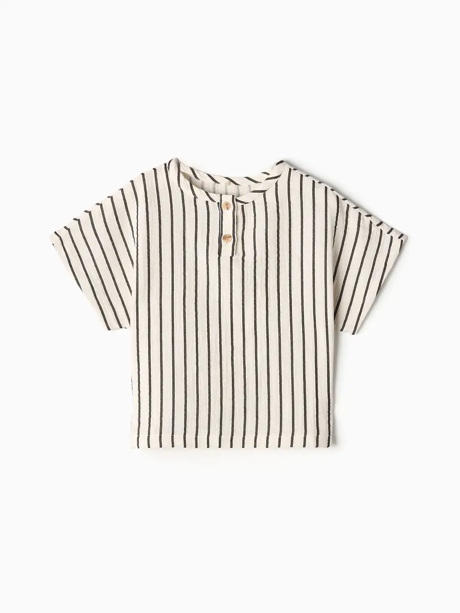 Детская рубашка KAFTAN муслиновая в полоску бежевая