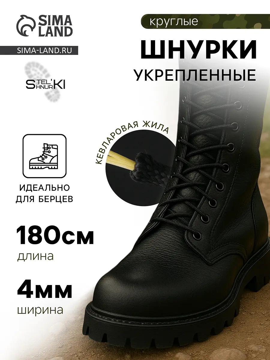 Шнурки для обуви кевларовые круглые чёрные