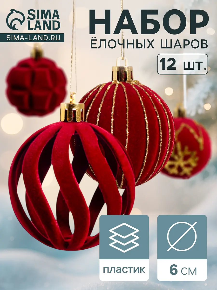 Ёлочные шары Зимнее волшебство 12 шт. красные 6 см