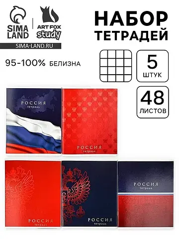 Тетради в клетку 48 листов, набор из 5 ш