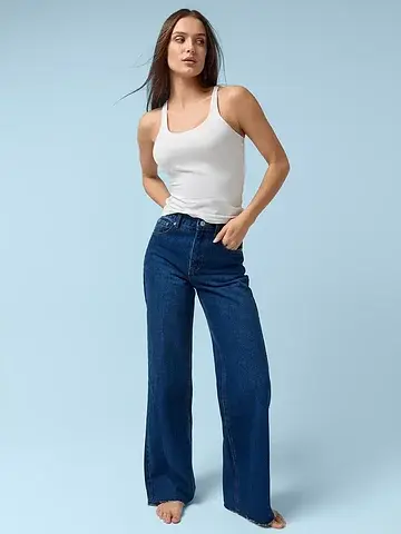 Джинсы женские wide leg темно-синие со с