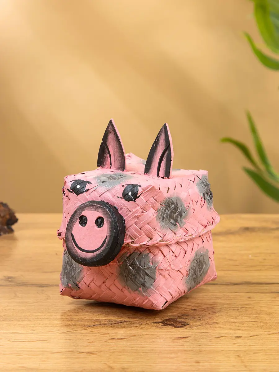Корзинка бамбуковая для хранения розовая