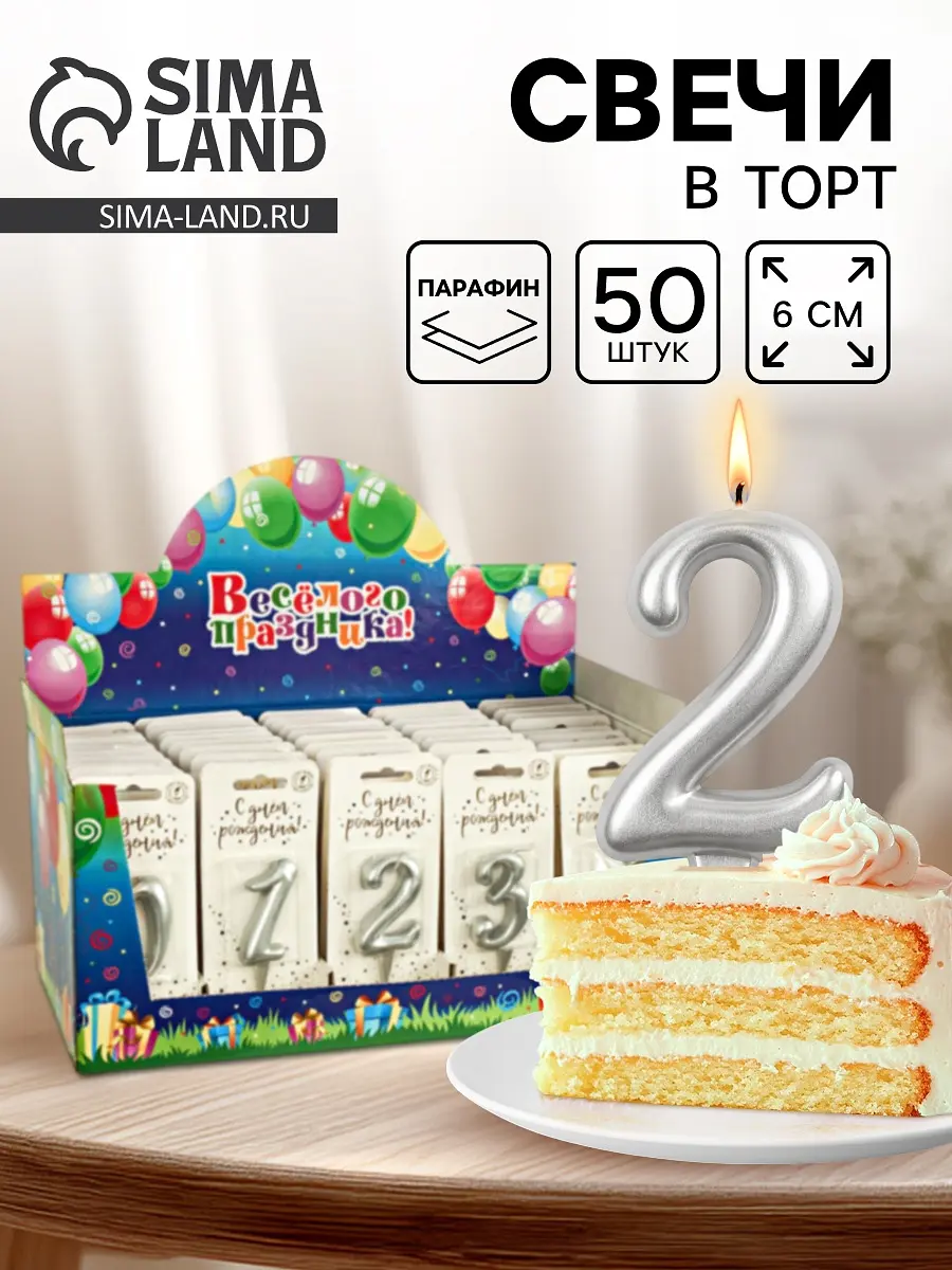 Свечи для торта цифры серебристые 50 штук