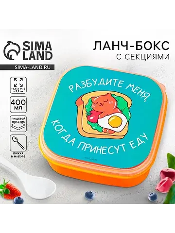 Ланч - бокс квадратный с секциями и ложк