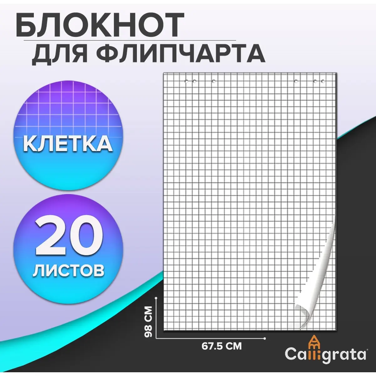 Блокнот для флипчарта Calligrata в клетку 67.5×98 см 20 листов