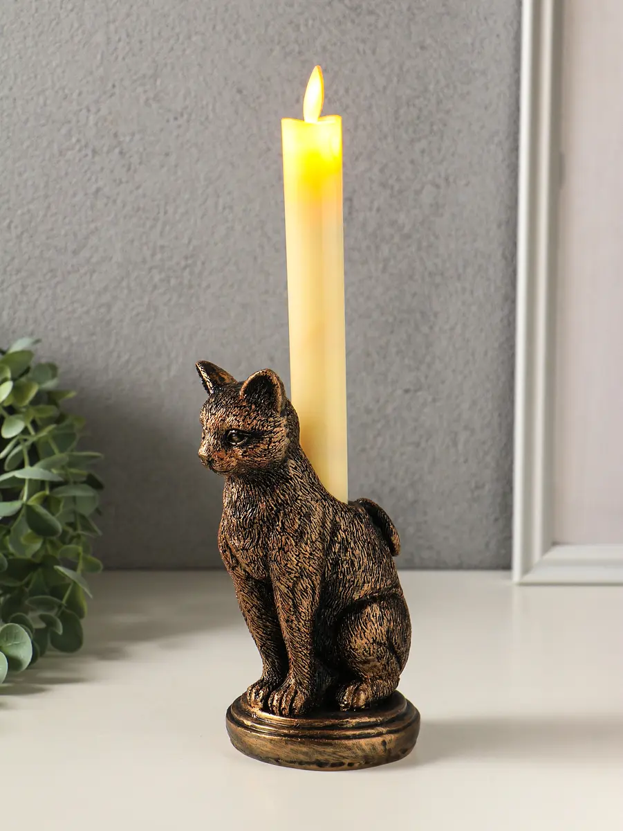 Подсвечник Хорошие сувениры Кошка бронзовый 17×10×8 см