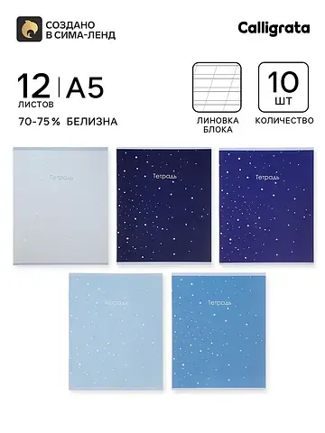 Тетрадь 10 штук, 12 листов в косую линей