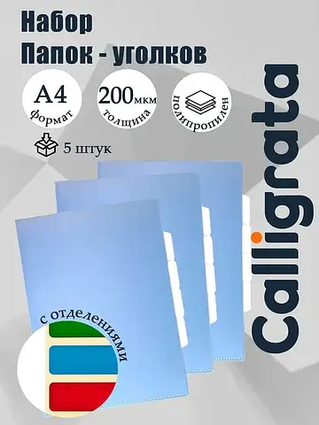 Набор папок уголков, а4, 200 мкм, 5 штук