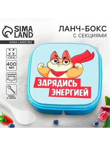Ланч - бокс квадратный с секциями и ложк