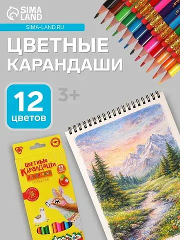 Карандаши цветные 12 цветов
