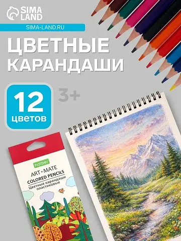 Карандаши цветные 12 цветов mate пластик