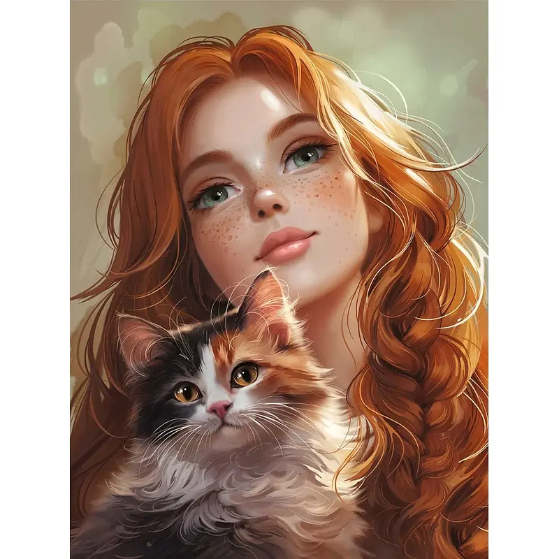Алмазная мозаика Феникс+ Рыженькая с кошечкой 30x40 см