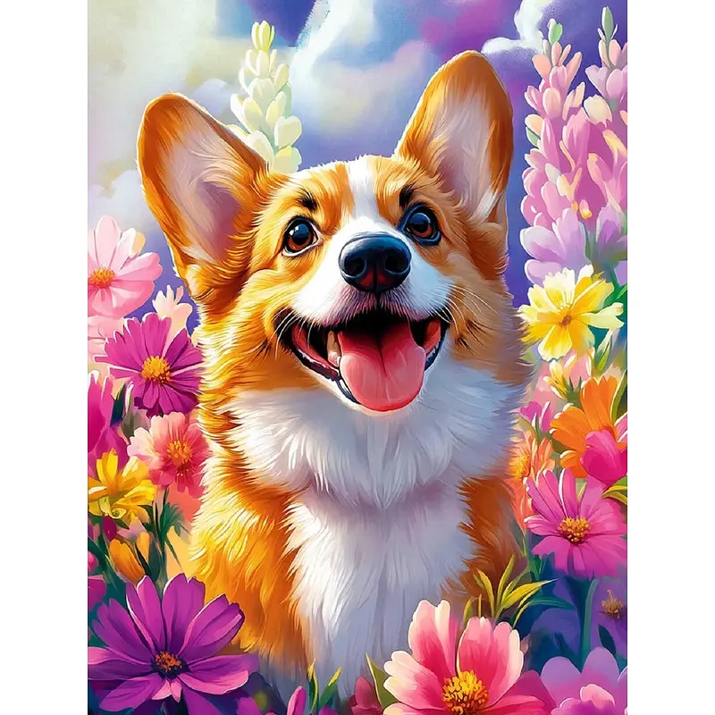 Алмазная мозаика Феникс+ Корги в цветах 30x40 см