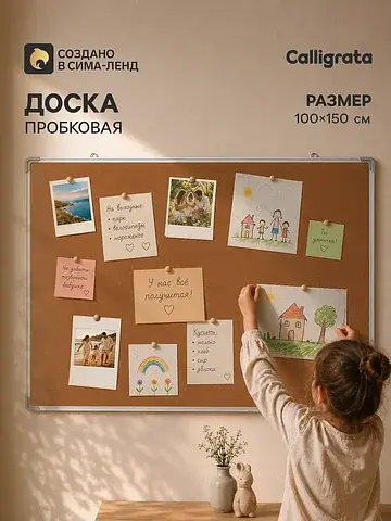 Доска пробковая, 100×150 см, в алюминиев
