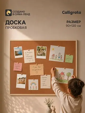 Доска пробковая, 90×120 см, в деревянной