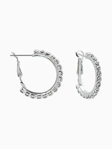 Серьги-кольца со стразами d=2.5 см, белы