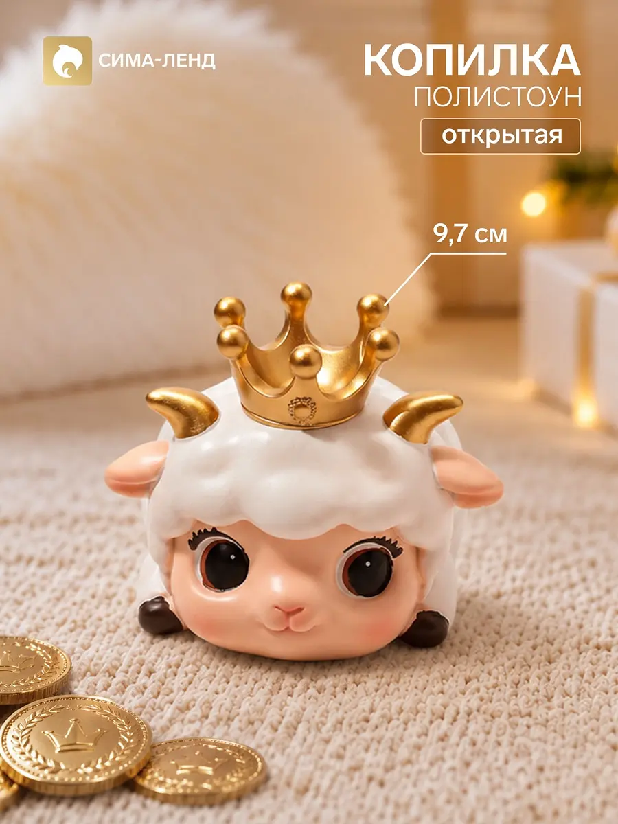 Копилка полистоун Барашка Милашка в короне белая