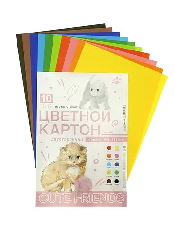 Набор цветного картона а4 10л. 10цв.