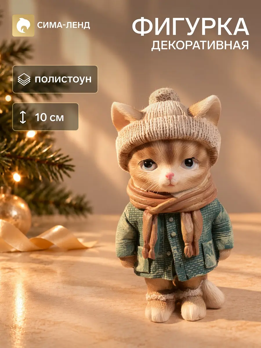 Фигурка полистоун Полосатый котик 5.5×4.5×10 см разноцветная