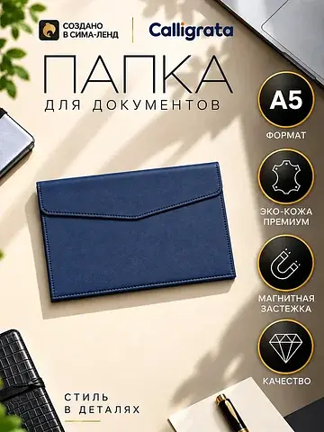 Папка-конверт на кнопке, формат а5, кожз