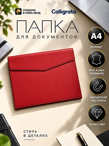 Папка-конверт на кнопке, формат а4, кожз