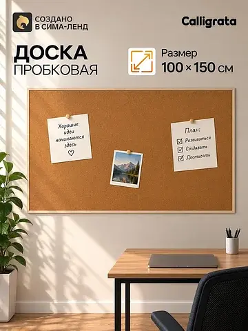 Доска пробковая, 100×150 см, в деревянно