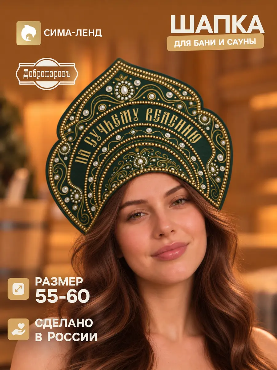 Шапка для бани и сауны Добропаровъ войлочная зелёная