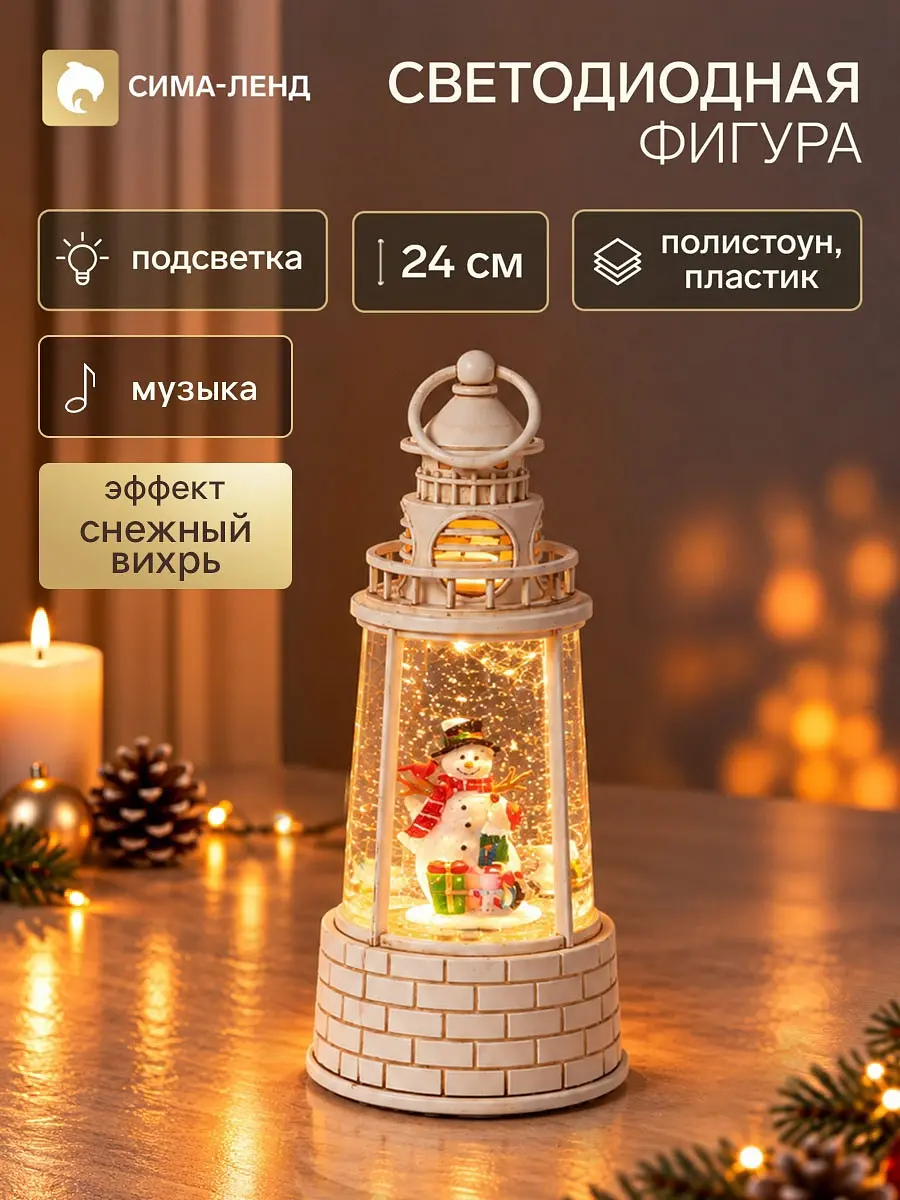 Фигура светодиодная Маяк снеговик 24 см белая