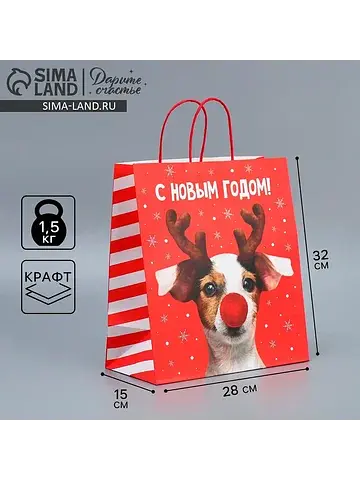 Пакет подарочный новогодний крафтовый