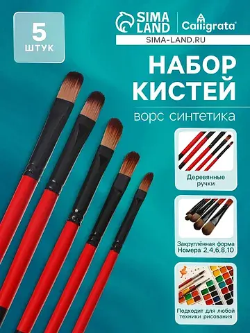 Кисти для рисования, нейлон, 5 штук, пло
