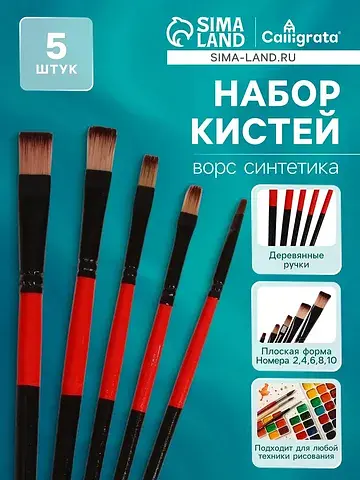 Кисти для рисования, нейлон, 5 штук, пло